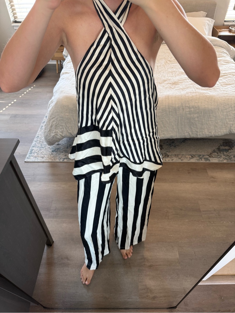 Zara Black and White Striped Wide-Leg Pant and Halter Top Set